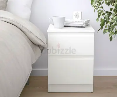 Set of 2 - Simple White 2-Drawer Nightstand / Bedside Table