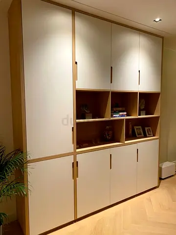 Large Wooden Wardrobe with Open Shelves