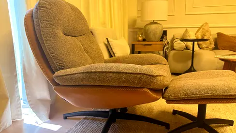 Pan Home - Lamy Beige Recliner Lounge Chair with Ottoman, Accent Chair - Comfortable Modern Design