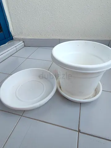 White Plastic Plant Pots with Saucers