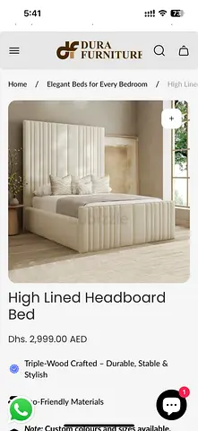 High Lined Headboard Bed - Cream Upholstered Double Bed