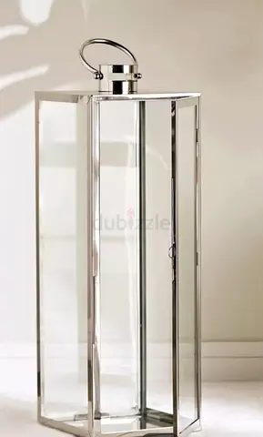 Tall Stainless Steel Glass Lantern with Handle - Decorative Candle Holder