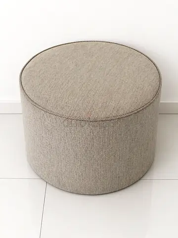Beige Round Fabric Ottoman / Pouf