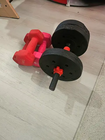 Adjustable dumbbell set + pair of 2kg neoprene dumbbells - good condition
