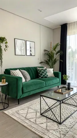 Green velvet 3-seater sofa