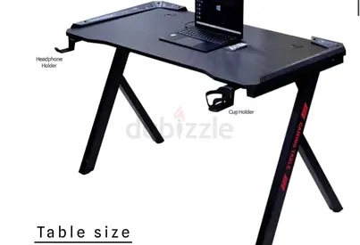 Black Gaming/Study Desk with Cup  Headphone Holders - Good Condition