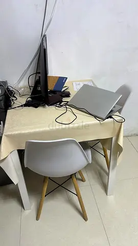 Compact white dining/work table with chair - good condition