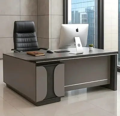 Large L-shaped Executive Office Desk with Side Storage (Dark Wood)