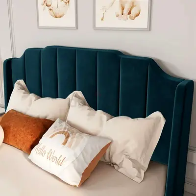 Upholstered Velvet Headboard - Deep Teal, King/Queen Fit