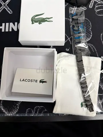 Lacoste black metal link bracelet with original box and pouch
