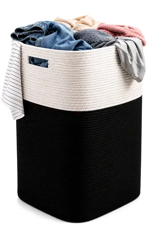 Large Cotton Rope Laundry Basket Hamper for Clothes Blankets Toys Storage, Woven Foldable Laundry Bi