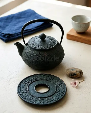 Authentic Oigen (Japan) Cast Iron Teapot Set with Matching Trivet - Nanbu Tekki