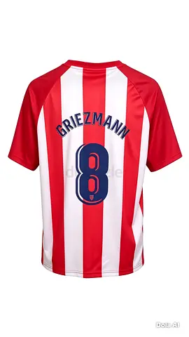 Atletico Madrid #8 Griezmann Home Football Jersey - Red/White Stripes, Size L