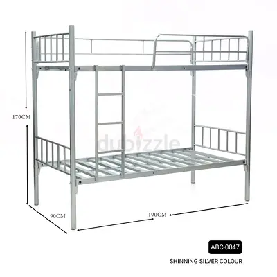 Sturdy Metal Bunk Bed - Silver, Twin over Twin (190 x 90 x 170 cm)