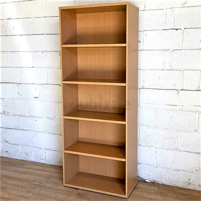 Tall 5-Shelf Wooden Bookcase in Light Oak