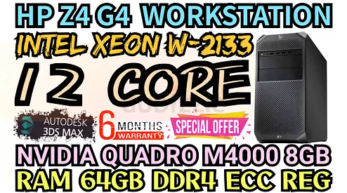 HP Z4 G4 WORKSTATION 64GB DDR4 RAM 12 CORE INTEL XEON W-2133 NVIDIA QUADRO M4000 8GB DDR5