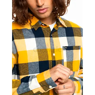 Yellow Navy Checkered Flannel Shirt  Casual Long Sleeve