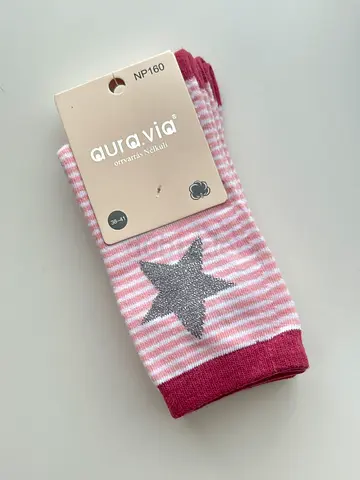 2 Pairs of new pink striped socks with star - 35-38