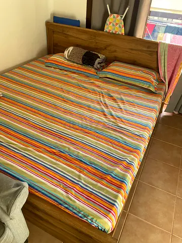 Solid wooden bed frame with headboard - single/king single (good condition) and matress