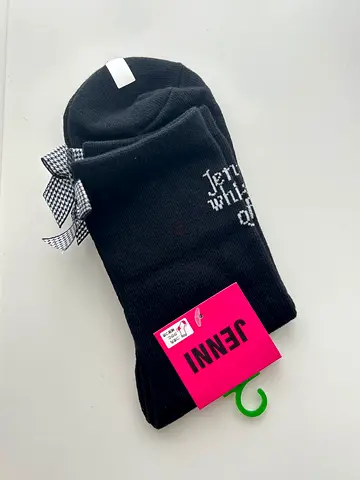 Pair of black womens socks with gingham bow - 34-38