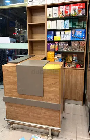 Used Retail Checkout Counter with Storage Shelves - Oak Finish