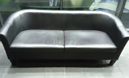 Black Leather 2-Seater Sofa - Good Condition