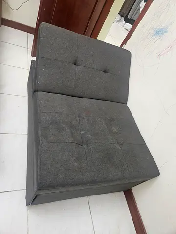 Compact grey fabric convertible sofa bed (single/chaise) - used