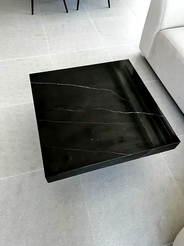 Black Marqina Marble Square Coffee Table — Low Profile Modern Design
