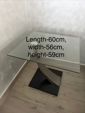 Pair of Classy Glass Top Side Tables with Curved silver Metal leg n black chrome base frm Homes r us