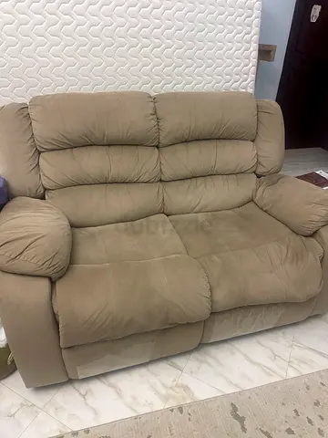 Beige 2-Seater Reclining Sofa - Comfortable  Good Condition