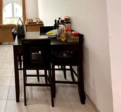 Pan emirates strong quality Solid Wood High Dining Table with 4 chairs Dark Brown