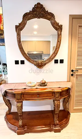 Ornate Carved Console Table with Matching Mirror