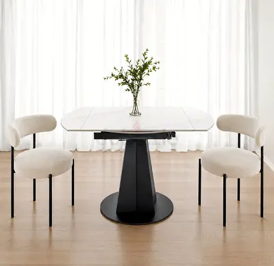 VIG Luxury Extendable Ceramic Dining Table + 2 Bouclé Chairs
