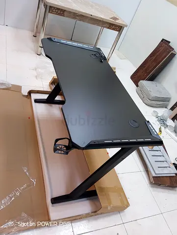 Black Gaming/Work Desk with Cable Management and Cup Holder