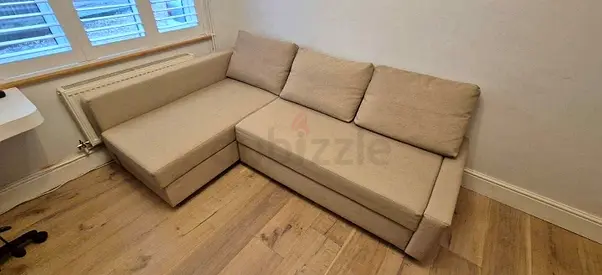 Beige L-shaped Sofa bed with Storage