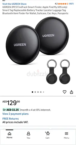 UGREEN Bluetooth Item Finder (2-pack) with Key/Ring Holders
