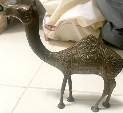 Brass Camel Figurine with Engraved Floral Motif - Medium Size