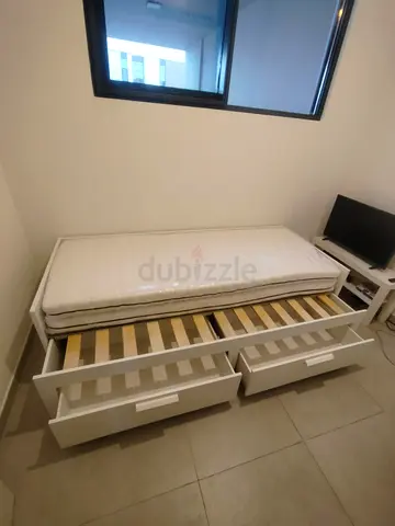 Ikea brimness Day bed frame with 2 big storage drawers underneath and with 2 Ikea mattresses