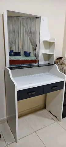 White Dressing Table with Mirror and Two Drawers - Compact Vanity Unit