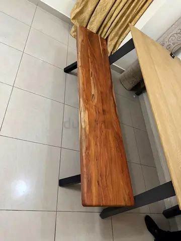 Solid Wood Dining Bench with Metal Legs - Natural Finish