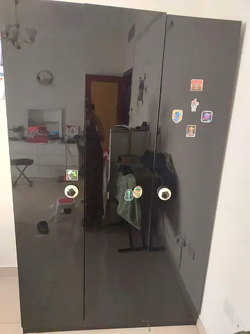 Black Glossy 3-Door Wardrobe / Armoire - Good Condition