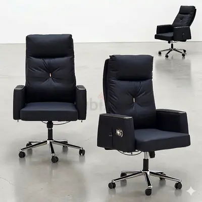 1 Black Leather Office Chairs with Adjustable Height and Wheels