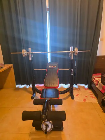 Home Multi-Function Gym Bench with Leg Developer and Lat Bar, 2 bars, 50 Kg weights