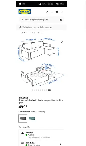 IKEA BRISSUND 3-seater Sofa bed with Chaise Lounge