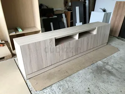 Custom Made Modern TV Console with Fluted Panel Design and Floating Storage Unit