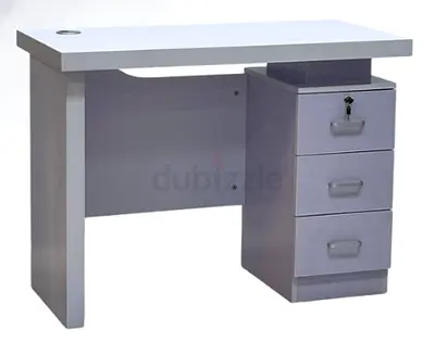 Compact white office desk with 3-lockable drawers