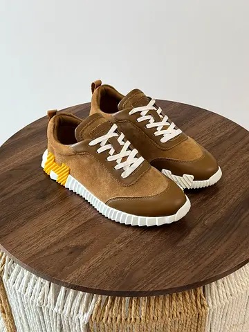 Hermes Brown suede leather casual sneakers with chunky sole - l