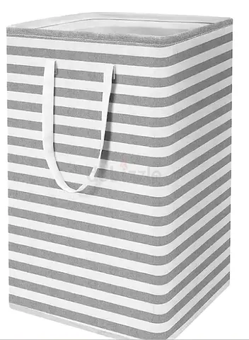 ZORIXA 75L Collapsible Laundry Basket / Hamper - Grey Stripes