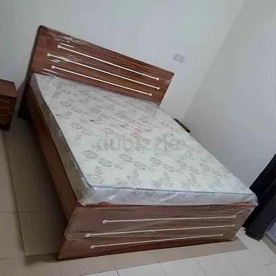 Double Bed Frame with Mattress and Matching Nightstand - Good Condition