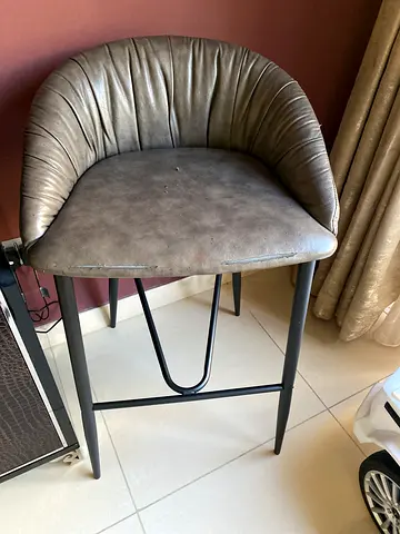 Used modern grey faux-leather dining/desk chair with metal frame